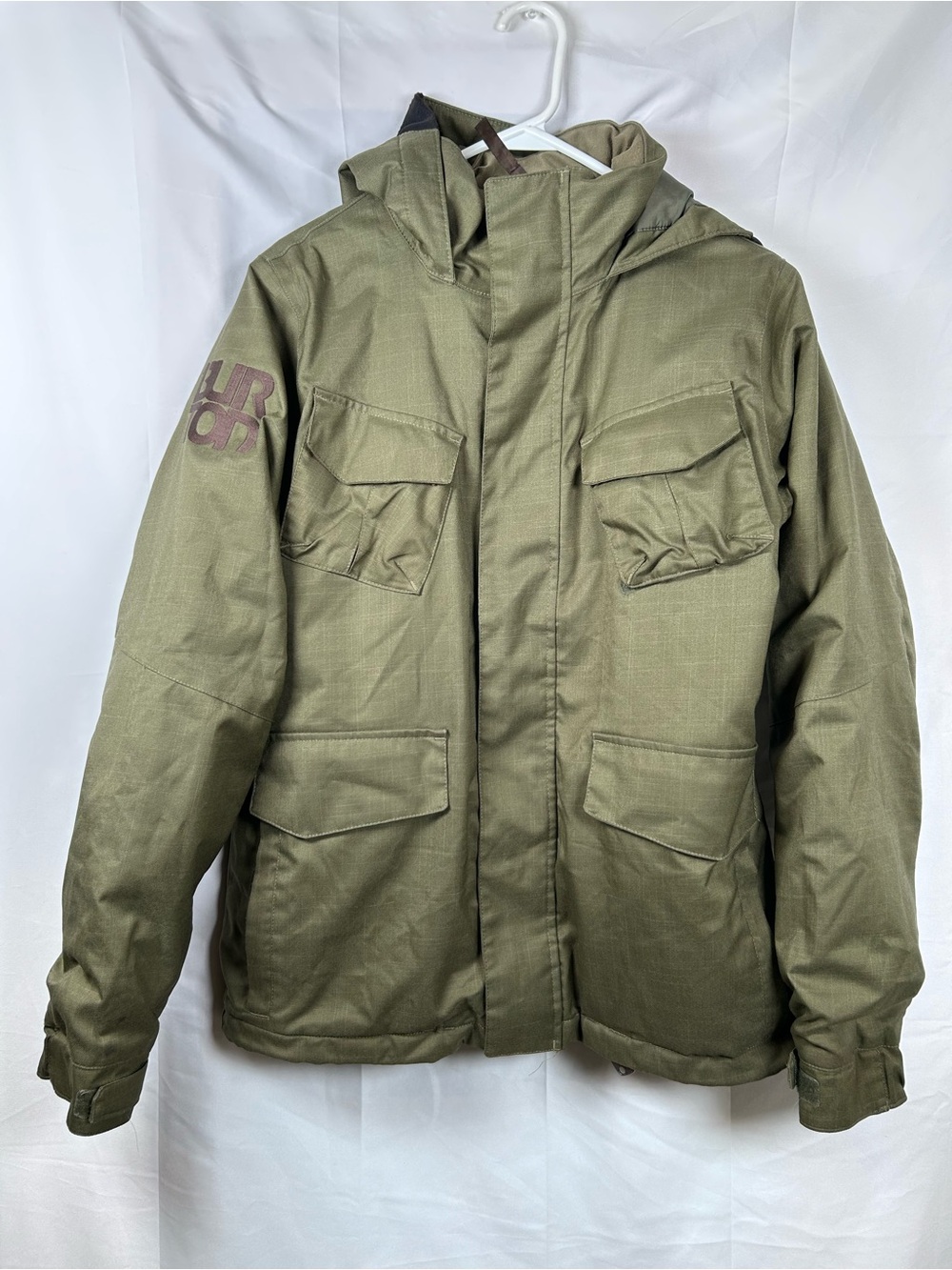 Burton Kids DryRide Repellent Jacket Boys Size 18 Olive Green Hooded Coat